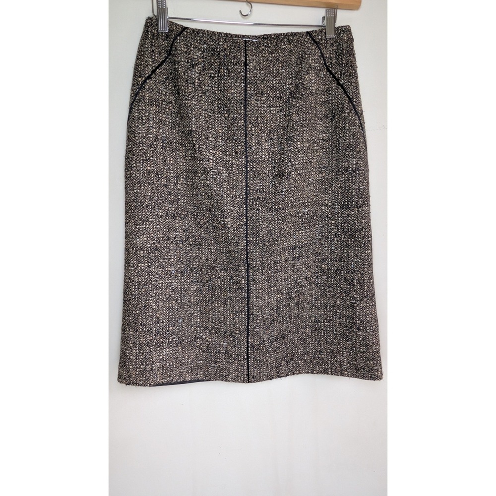 Talbots Womens Brown Black Wool Blend Tweed Herringbone Pencil‎ Skirt Size 10